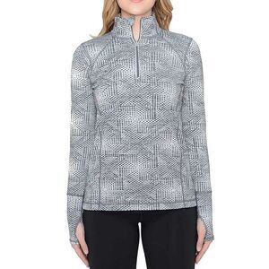 Kirkland Signature Women's Gray Print 1/4 Zip Long Sleeve Pullover